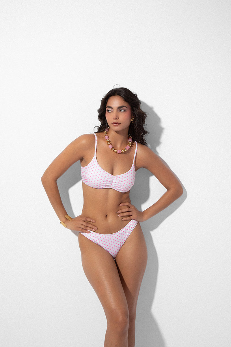 Blush Polka Gathered Bikini Top