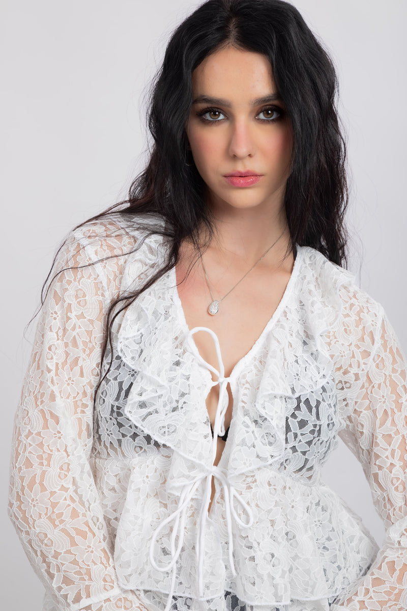 White Lace Ruffled Top