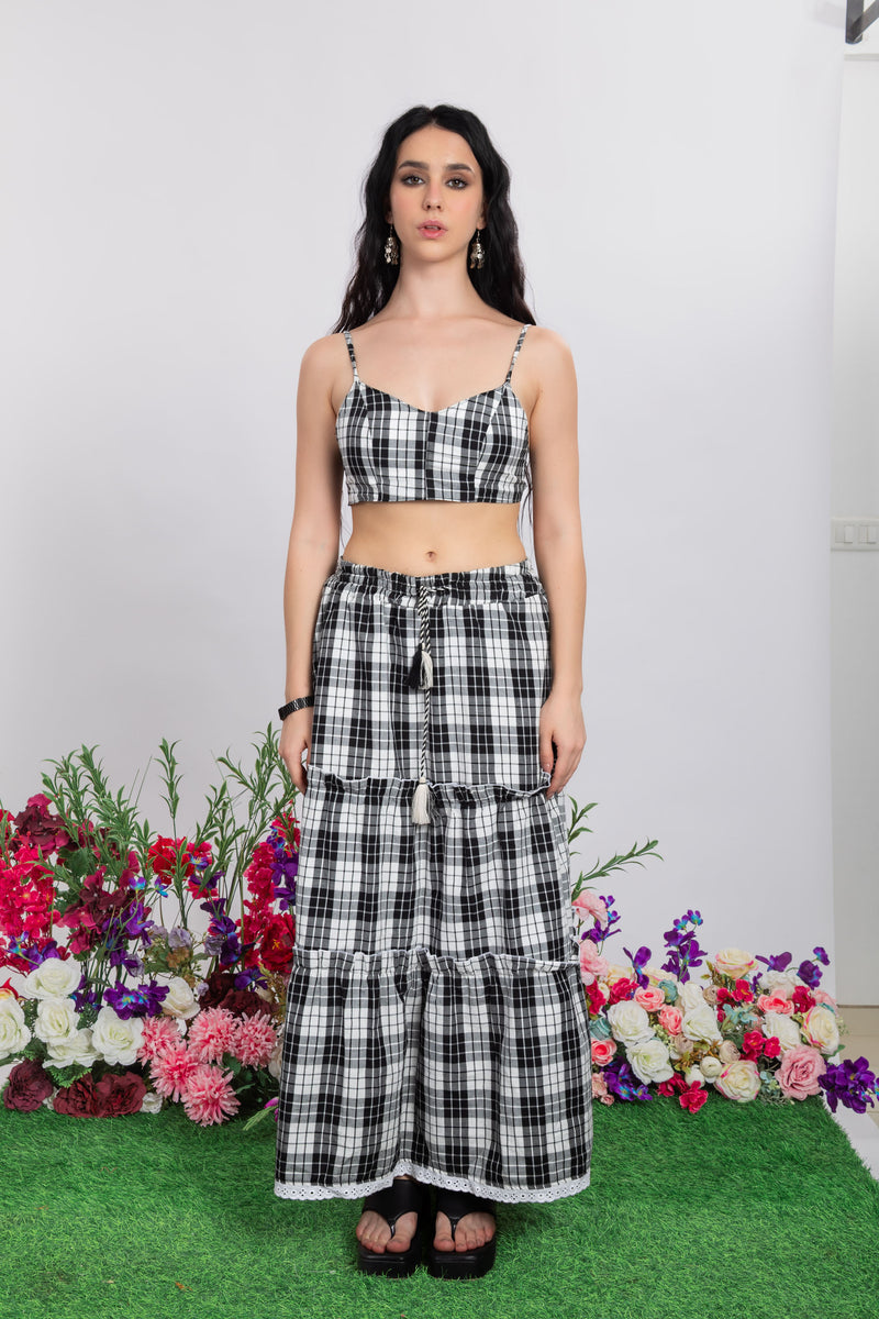 Check Maxi Cotton Skirt