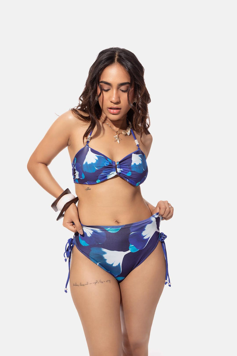 Indigo Floral Print Bandeau Bikini Top