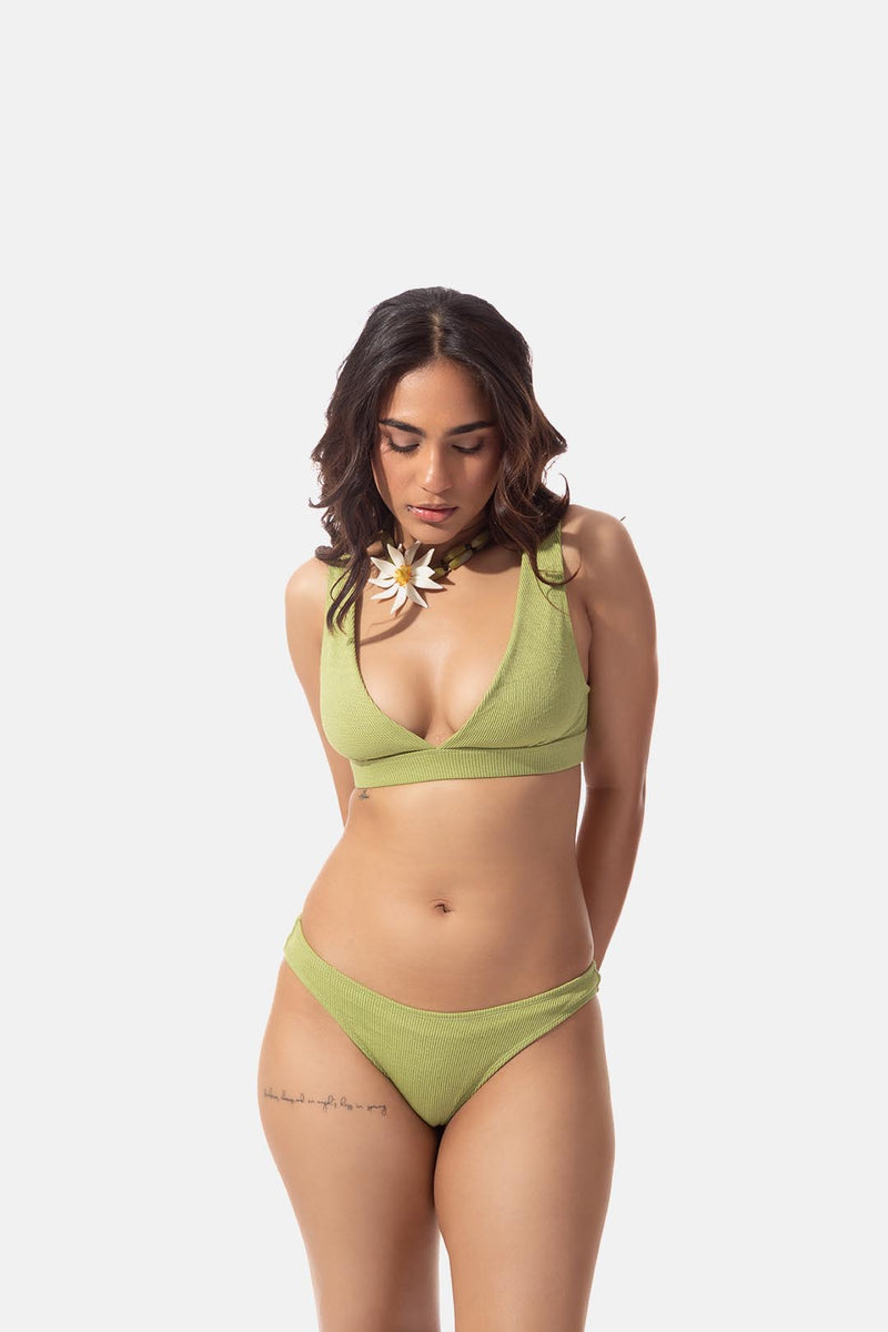Green V- Neck Bikini Top
