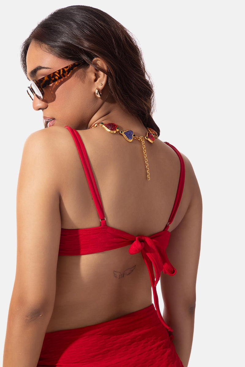 Red Textured Underwire Bikini Top