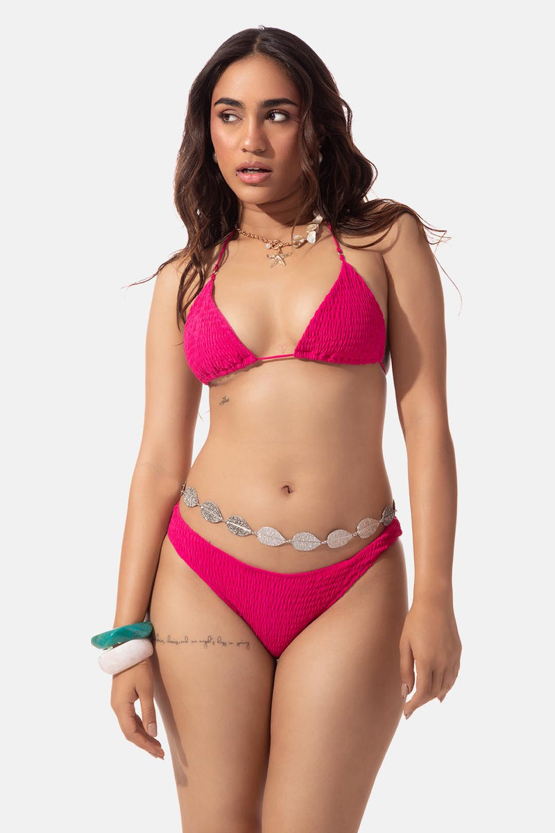 Pink Smocked Bikini Top