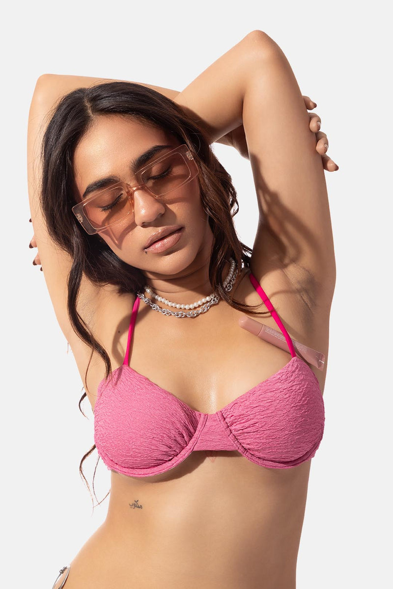 Pink Textured Underwire Bikini Top