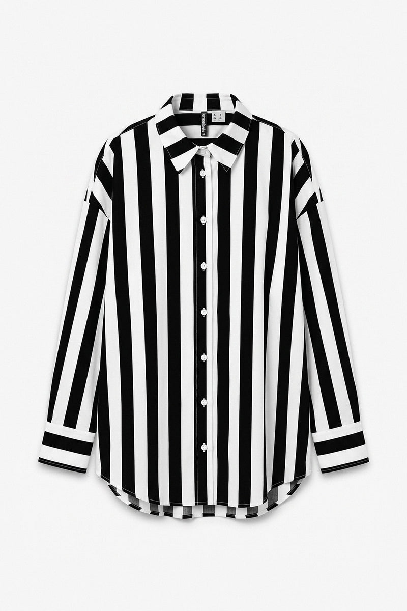 Black & White Stripe loose fit Beach Shirt