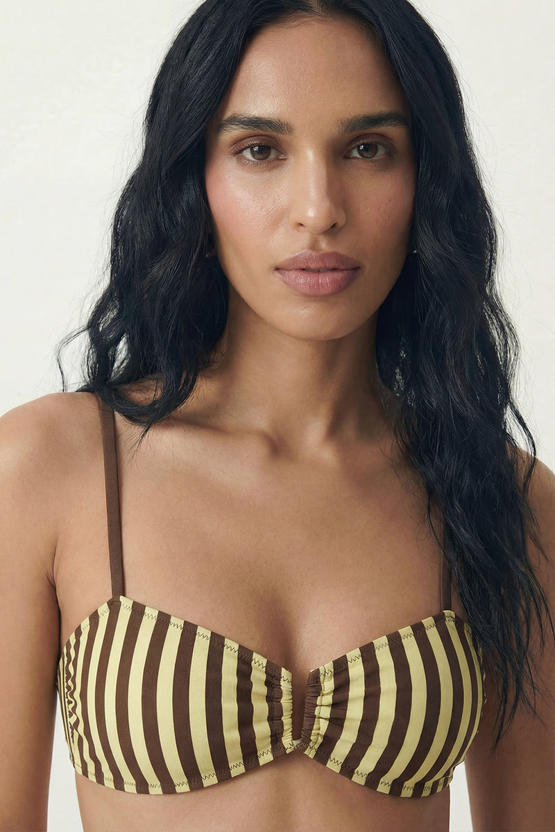 Espresso Stripe Bandeau Bikini Set