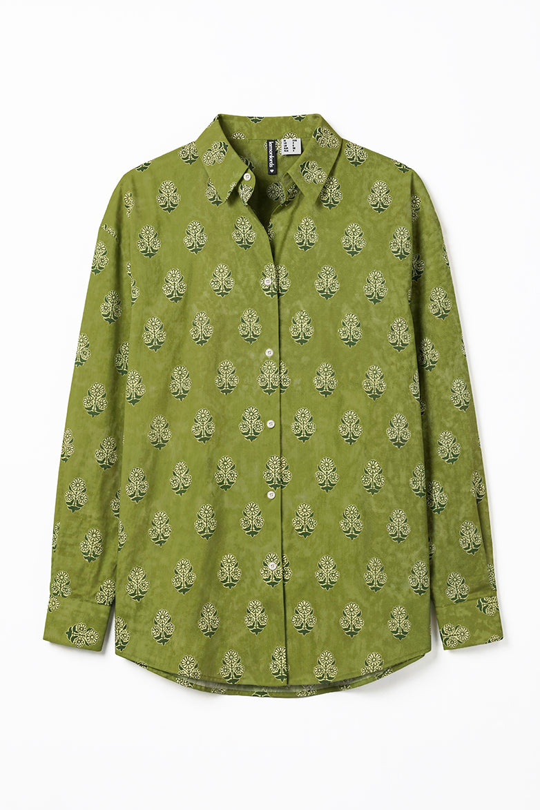 Indie Green Floral Cotton Beach Shirt
