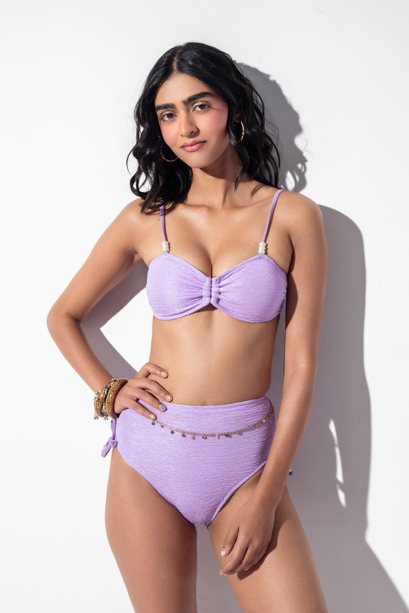 Lilac Textured High Waist Bikini Bottom