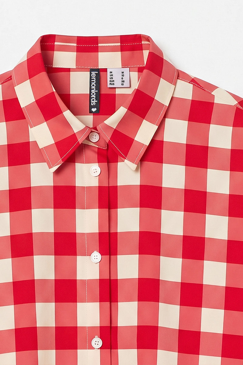 Red Gingham Print loose fit Beach Shirt