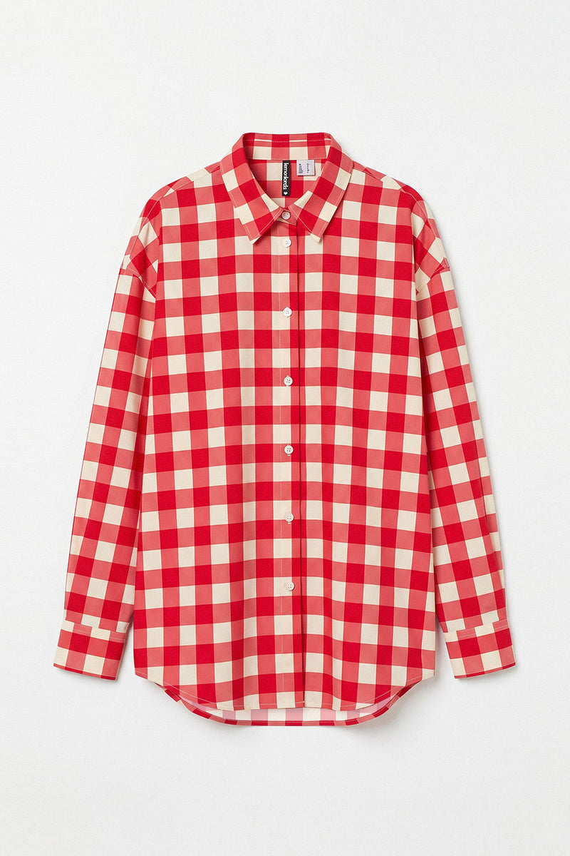 Red Gingham Print loose fit Beach Shirt