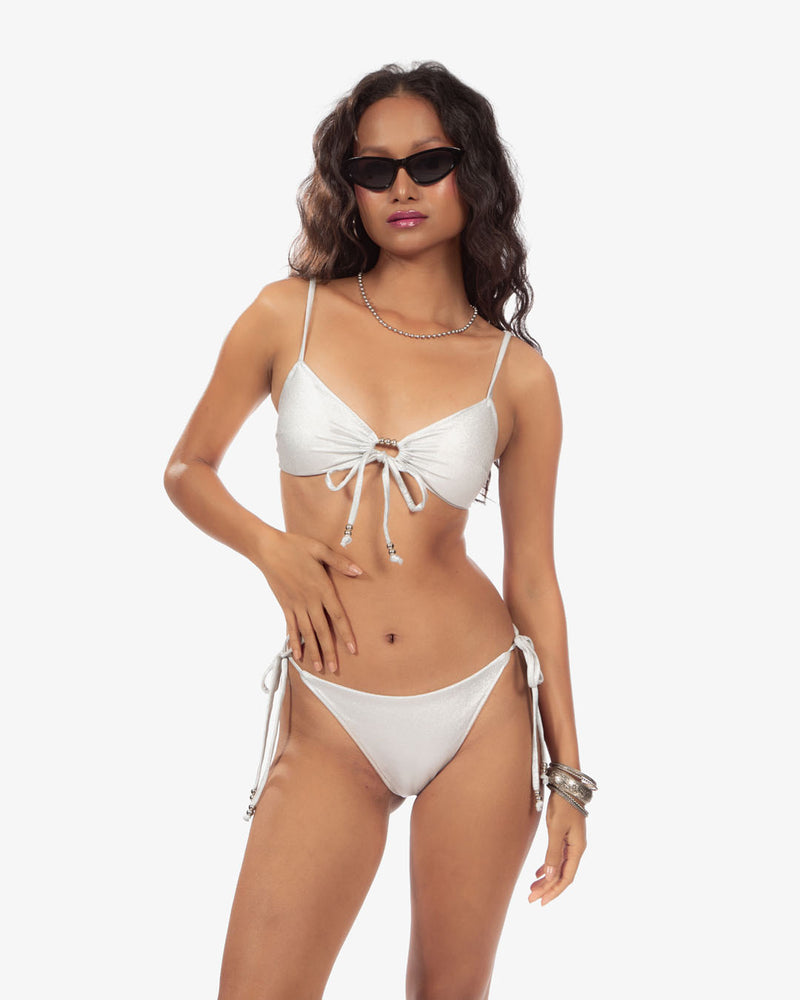 Silver Tie-Up Bikini Top