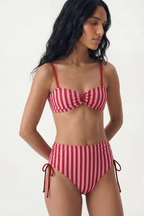 Strawberry Stripe High Waist Bikini Bottom