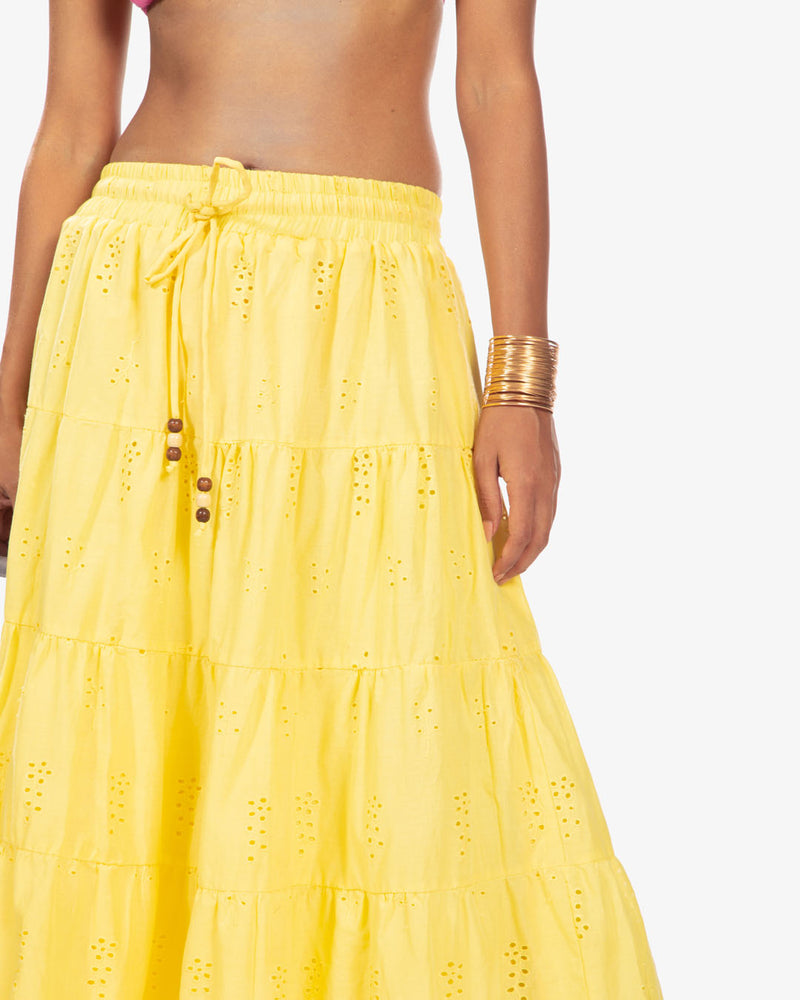 Yellow Embroidered Maxi Skirt
