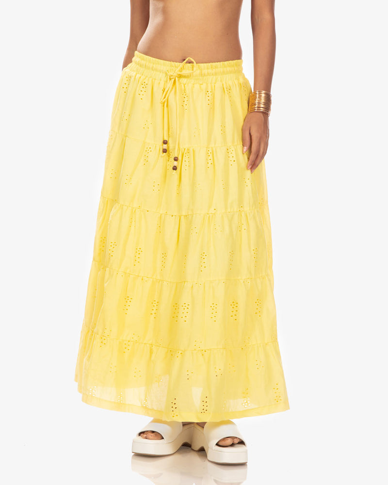 Yellow Embroidered Maxi Skirt