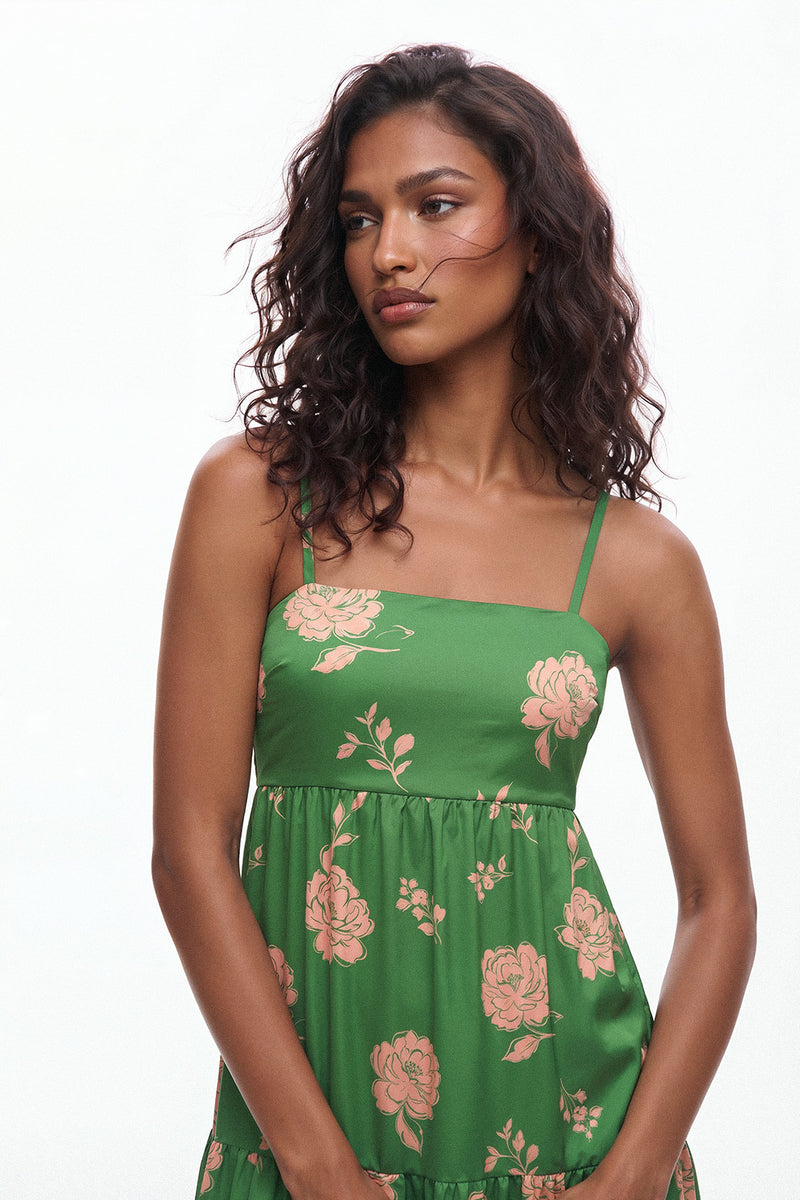 Green Floral Printed Long Dress
