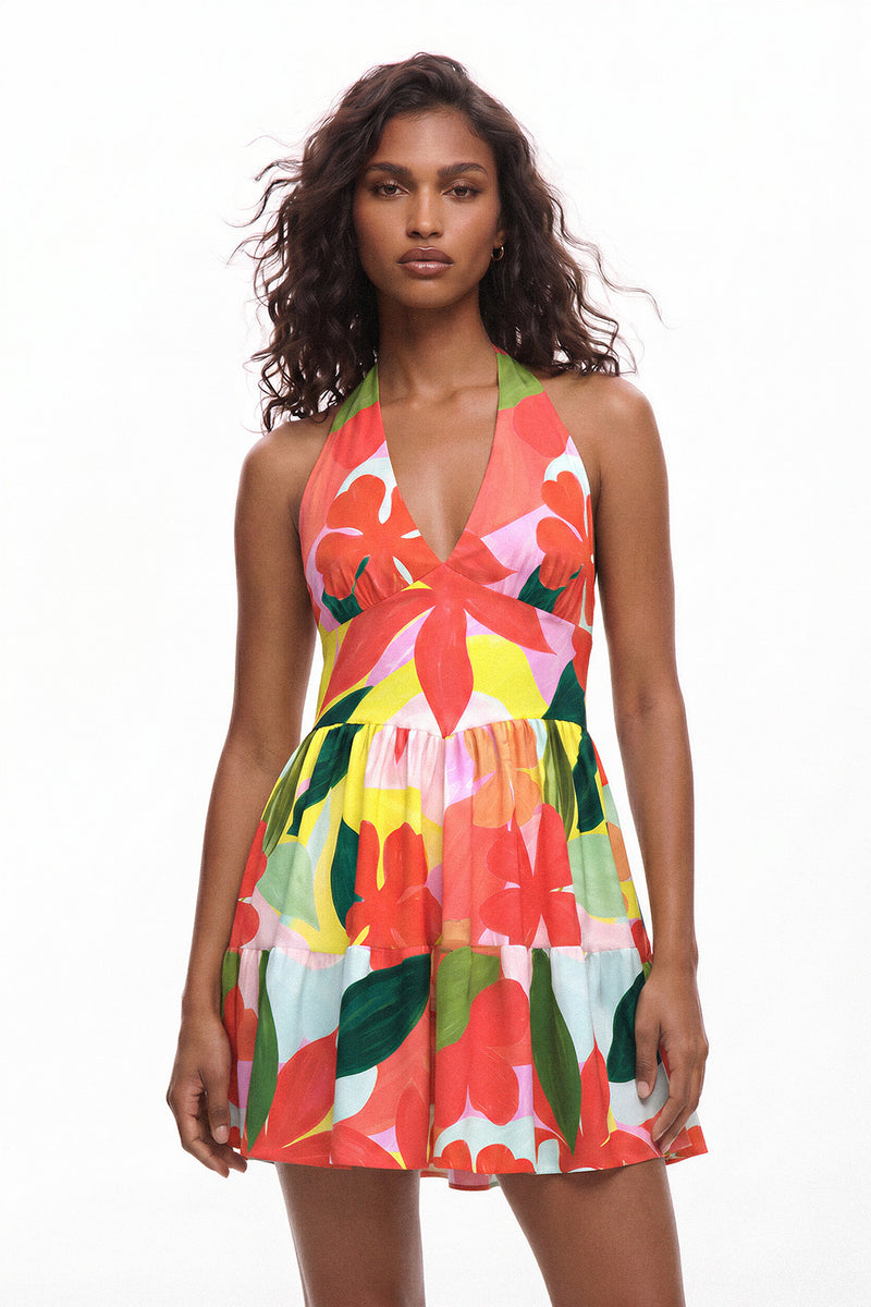 Moana Print Mini Halter Dress