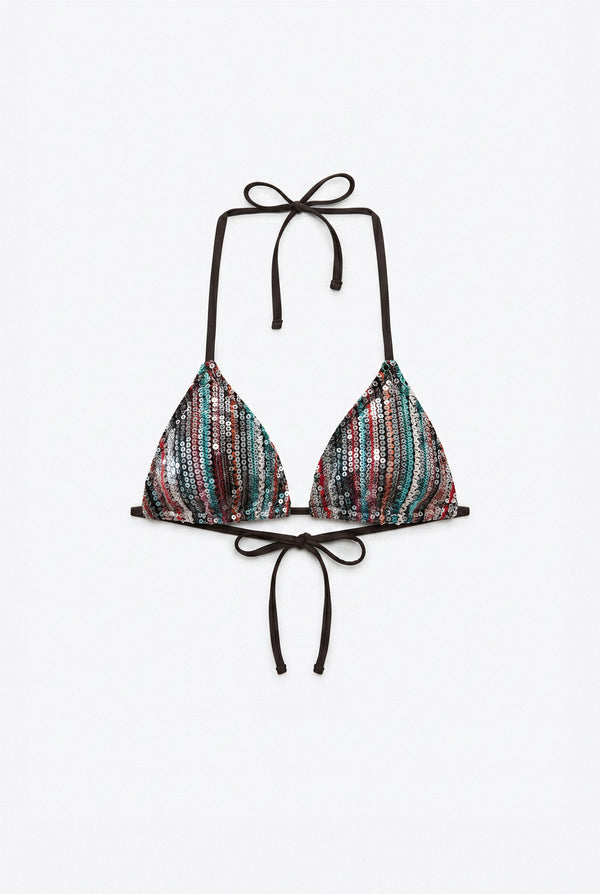 Disco Sequin Triangle Bikini Top