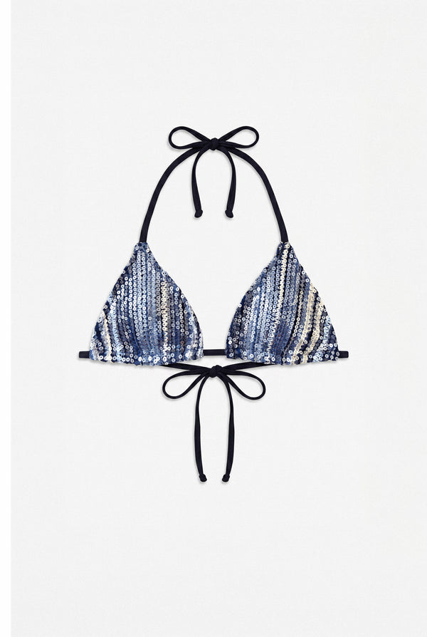 Indigo Sequin Triangle Bikini Top