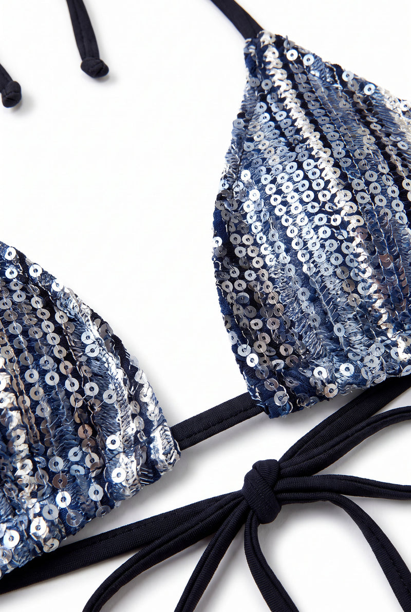 Indigo Sequin Triangle Bikini Top