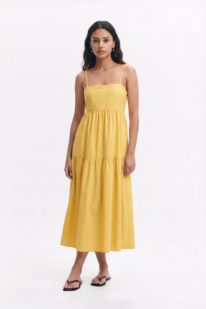 Yellow Tiered Midi Dress