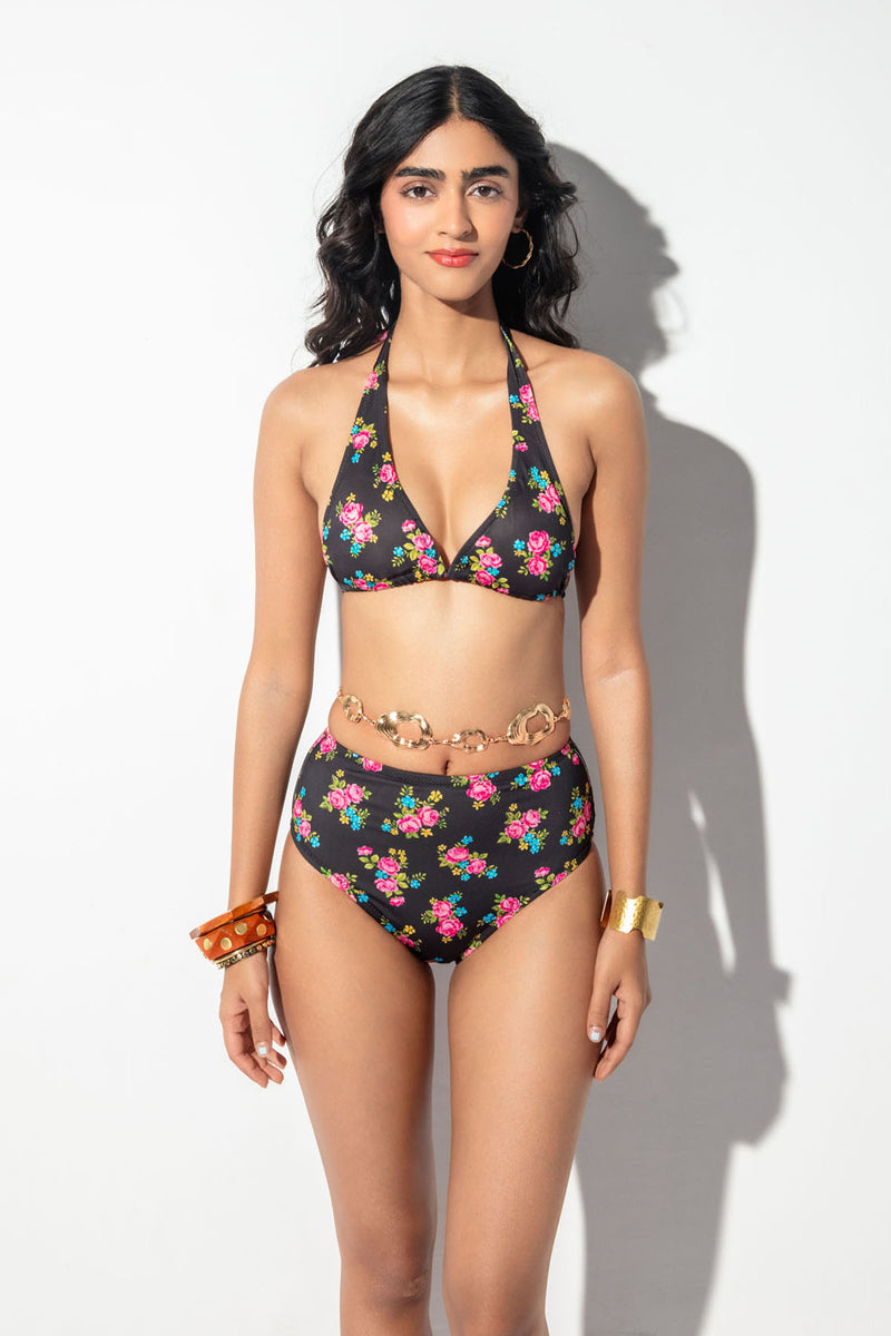Victorian Rose Black Print High Waist Bottom