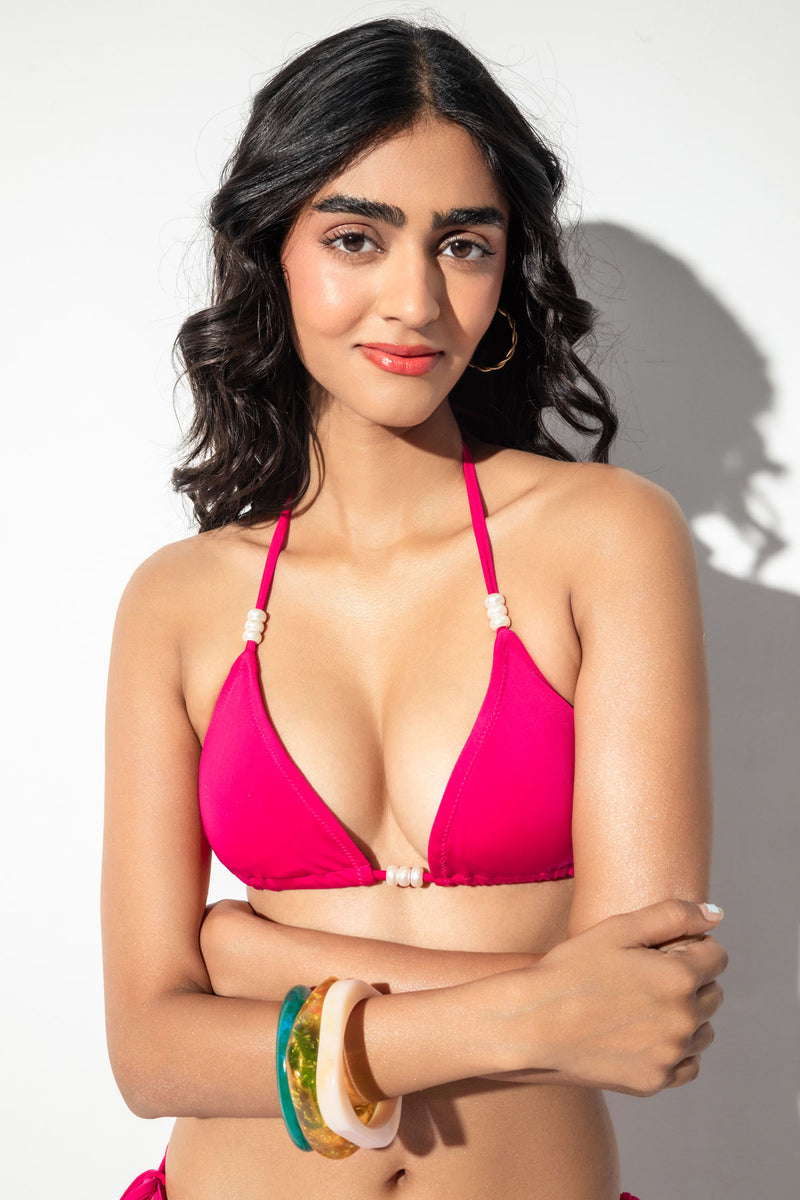 Beads Pink Bikini Top