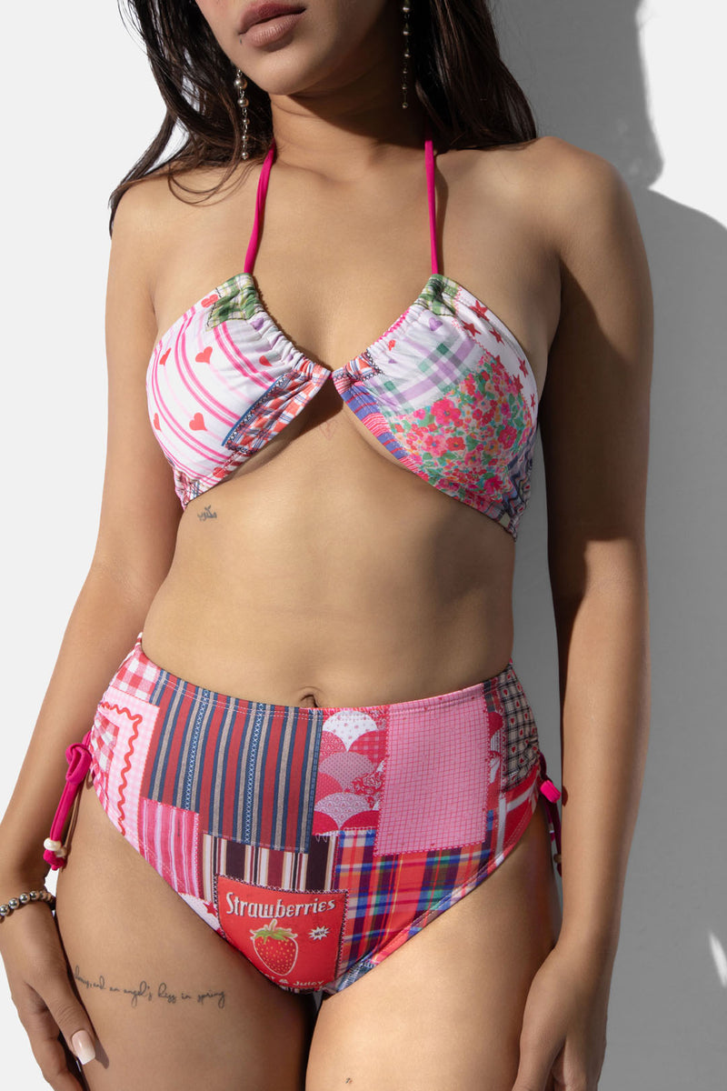 Patch work Print High Waist Bikini bottom