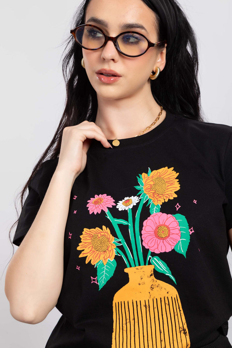 Flower Vase Printed T-Shirt