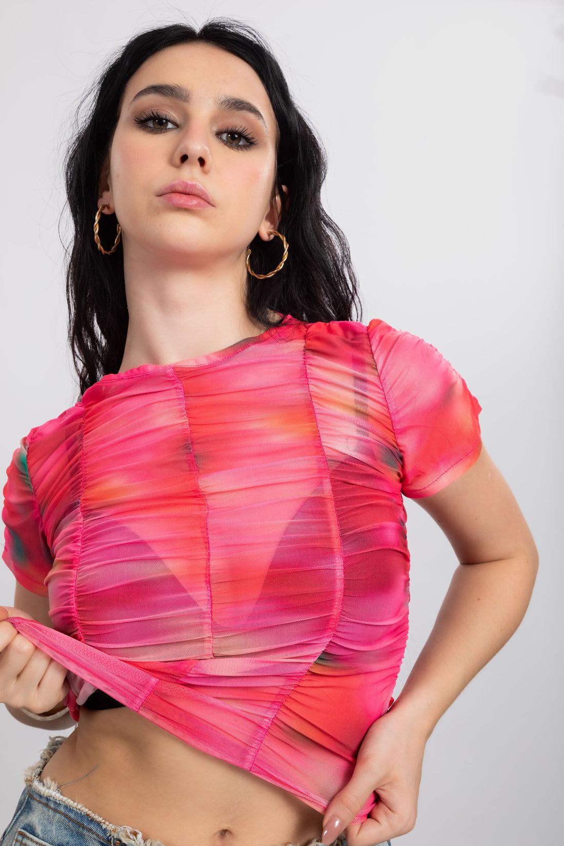 Pink Gradient Mesh Top