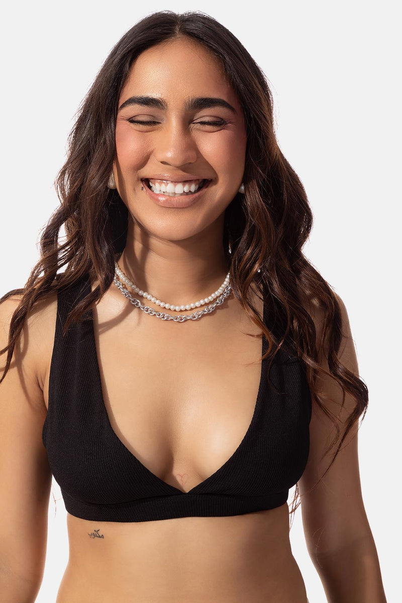 Black V- Neck Bikini Top