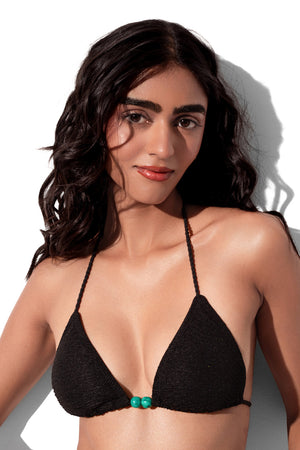 Black Braided Bead Triangle Bikini Top