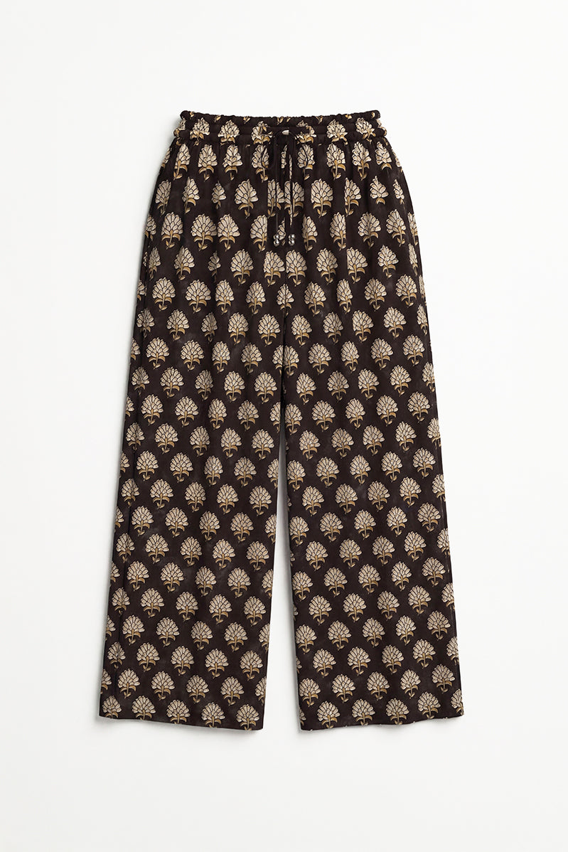 Black Ethnic Floral Print Trouser