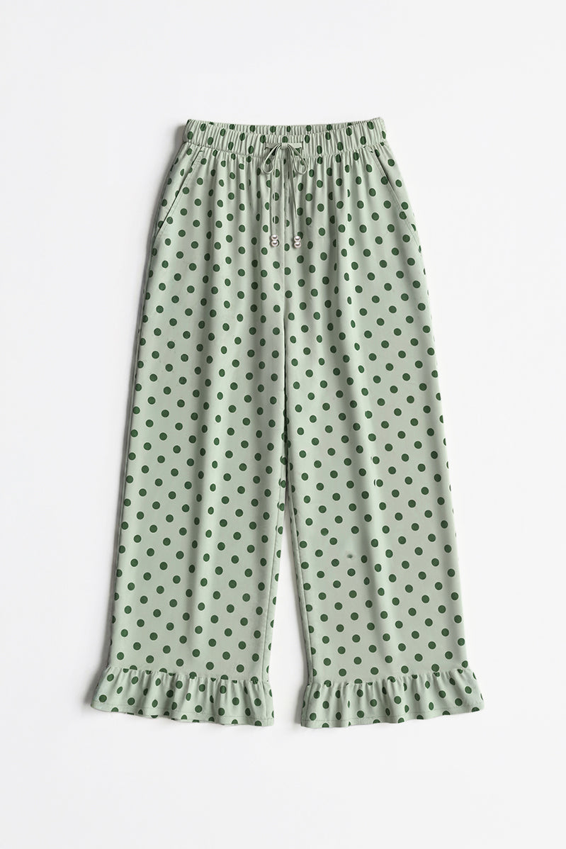 Green Polka Ruffle Trouser