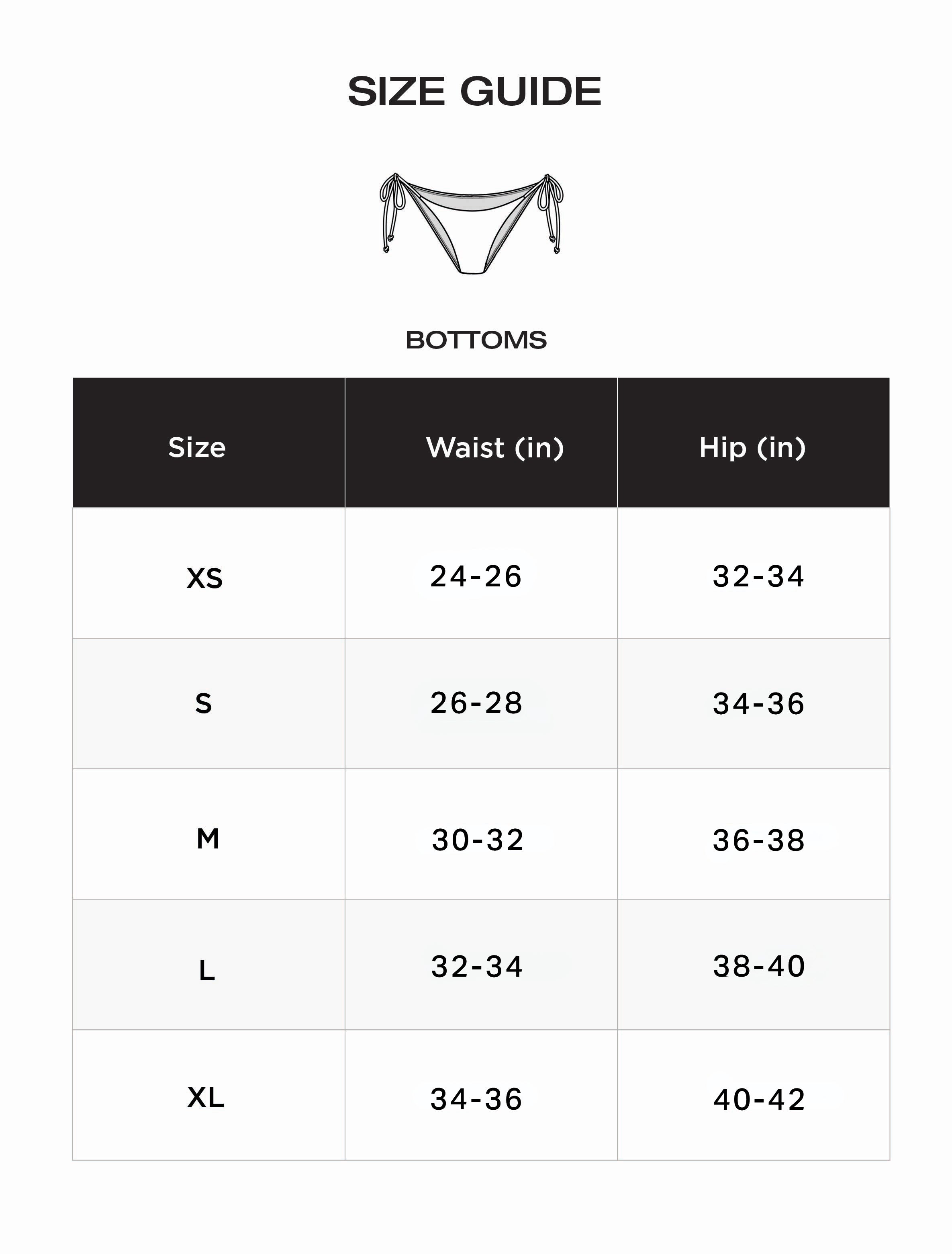 Size chart – inches