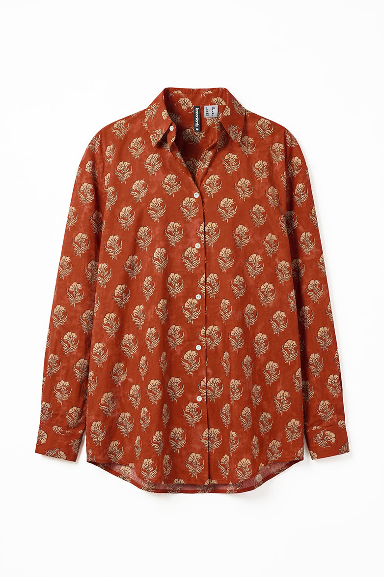 Indie Red Floral Cotton Beach Shirt