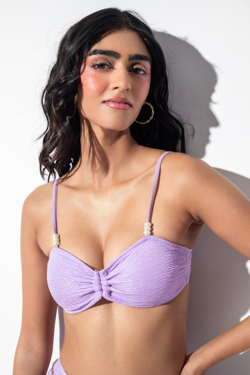 Lilac Textured Bandeau Bikini Top