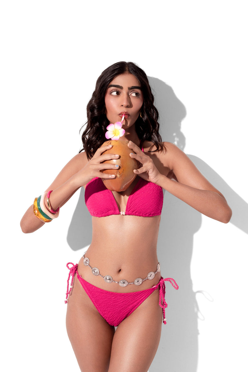 Pink Braided Bead Triangle Bikini Top