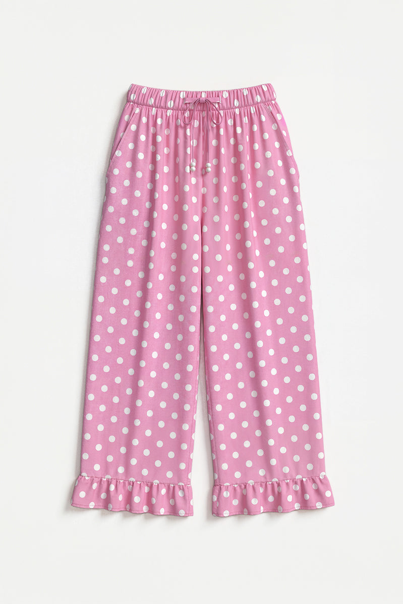 Pink Polka Ruffle Trouser