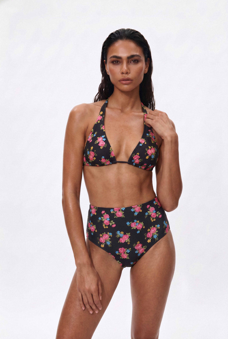 Victorian Rose Black Halter Bikini Top