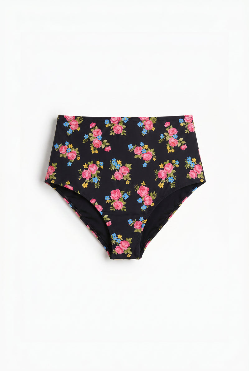 Victorian Rose Black Print High Waist Bottom