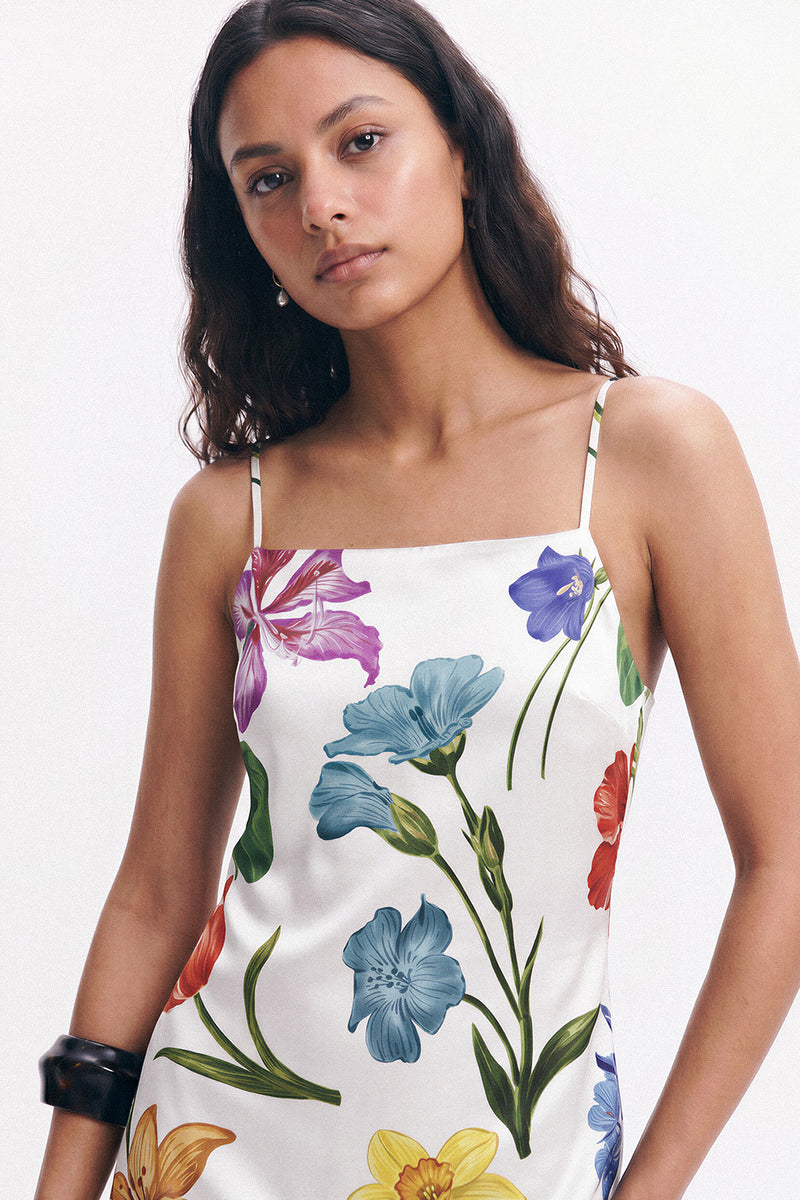 White Floral Print Midi Dress