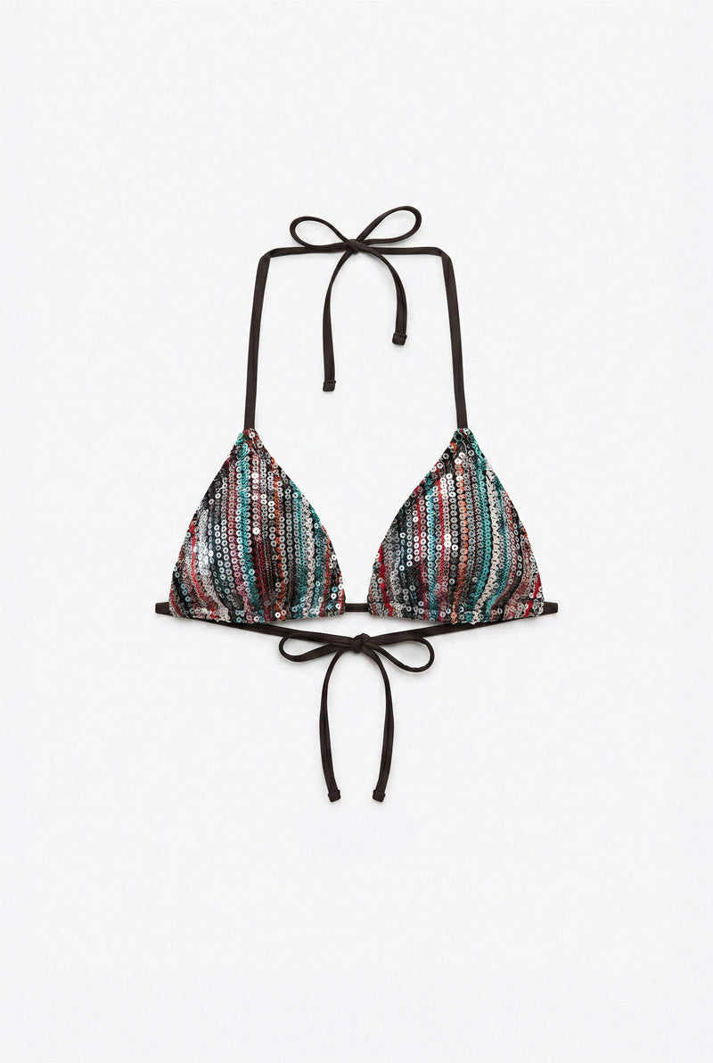 Disco Sequin Triangle Bikini Top