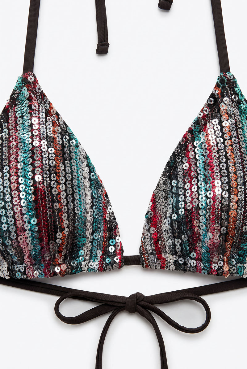 Disco Sequin Triangle Bikini Top