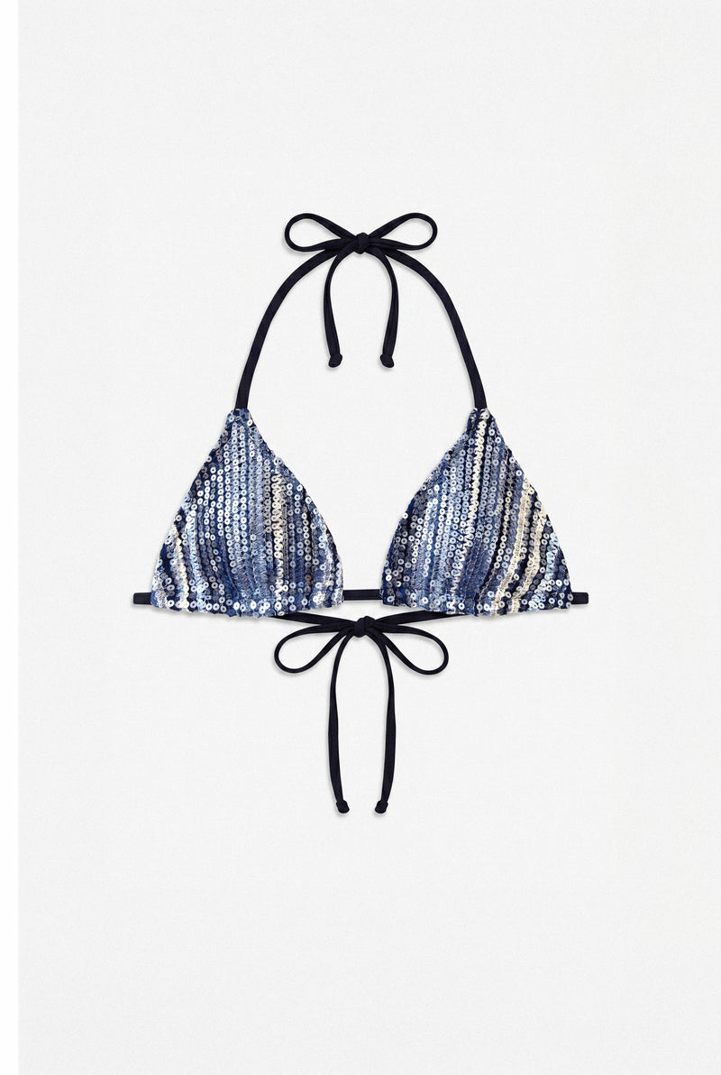 Indigo Sequin Triangle Bikini Top