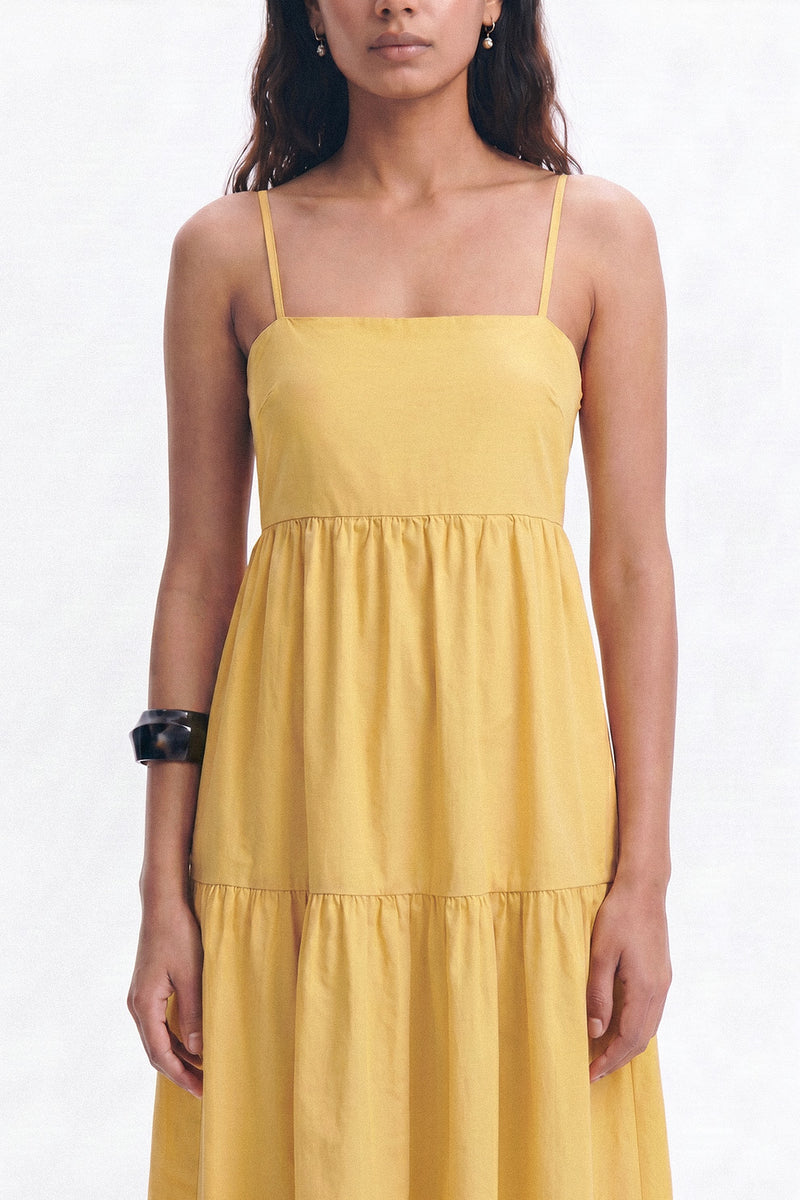 Yellow Tiered Midi Dress