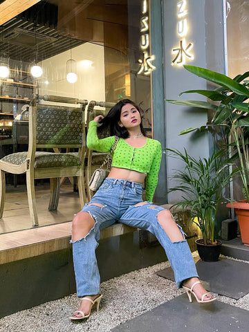 Ditsy Green Ribbed Crop Top
